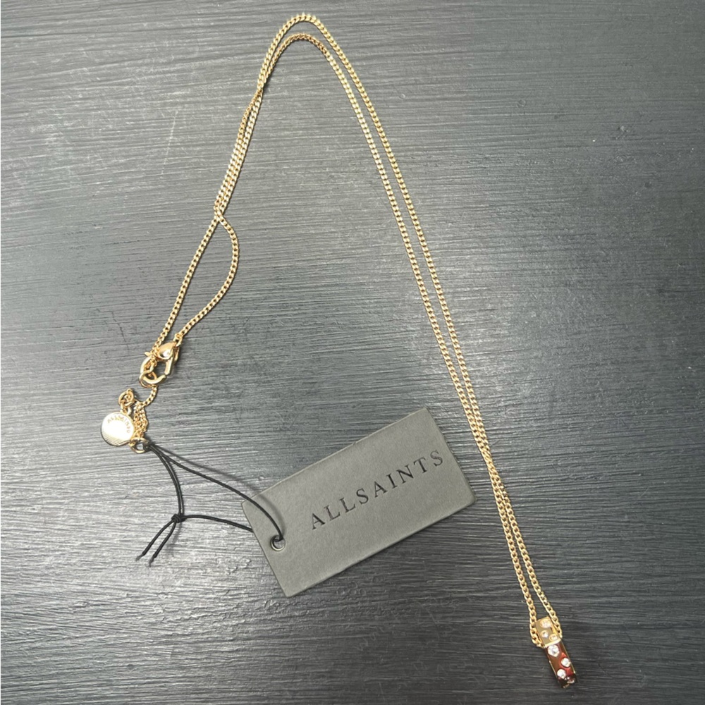 All Saints Scatter Pave Hex Pendant Necklace, Gold NWT - Picture 5 of 5
